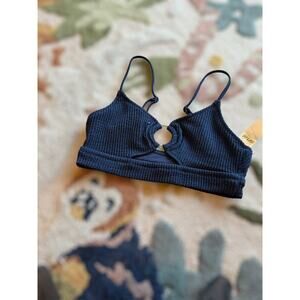 New Aerie Crinkle Scoop Cut Out Bikini Top in Navy Size XS